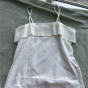 White House Black Market White Ribbed Ruffled Camisole